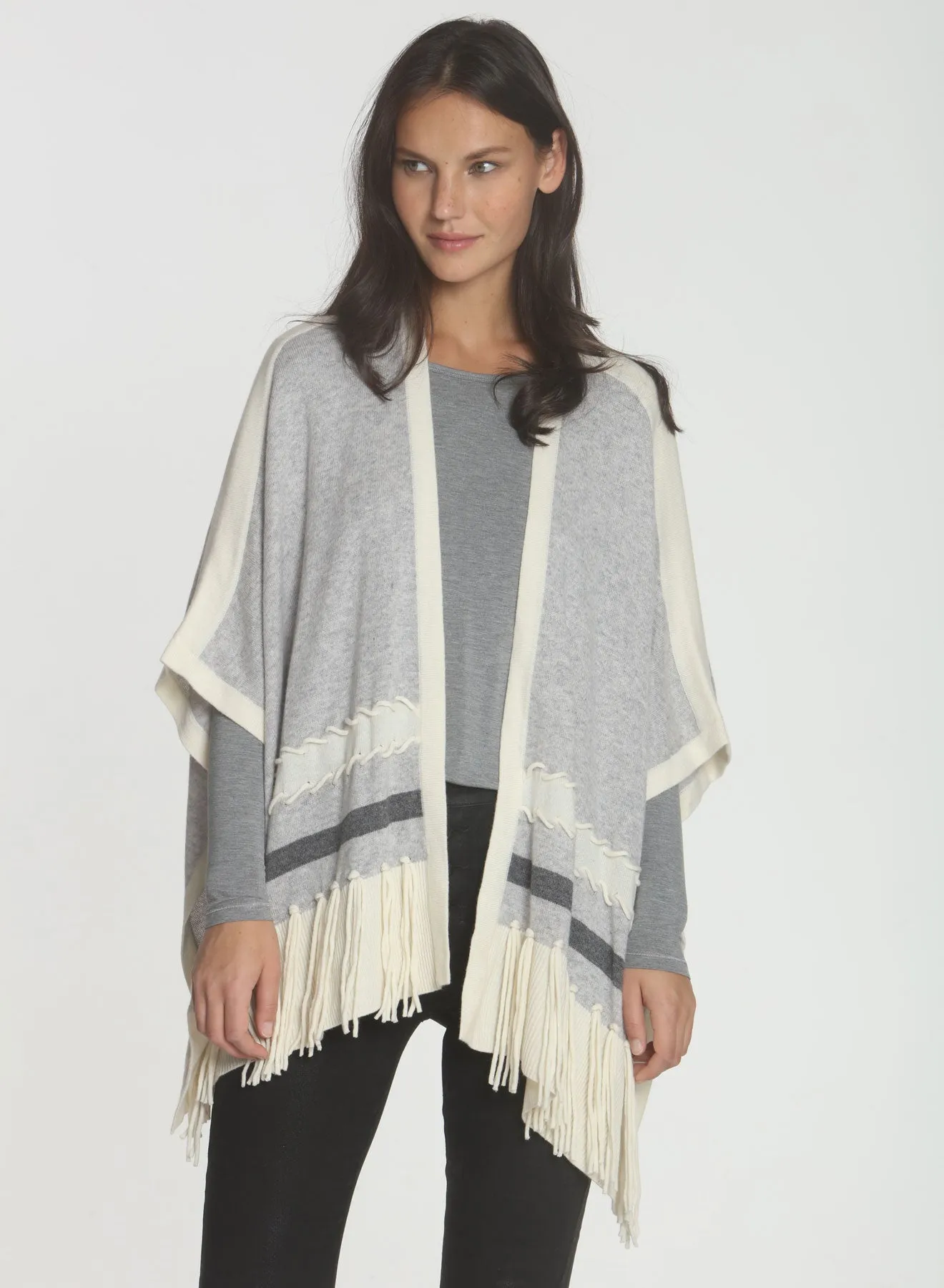 Ashley Fringe Poncho - Pumice