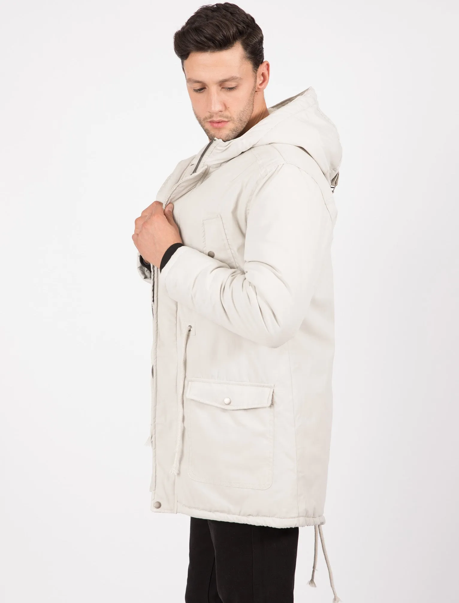 Astrid Borg Lined Hooded Parka Coat In Stone - Tokyo Laundry