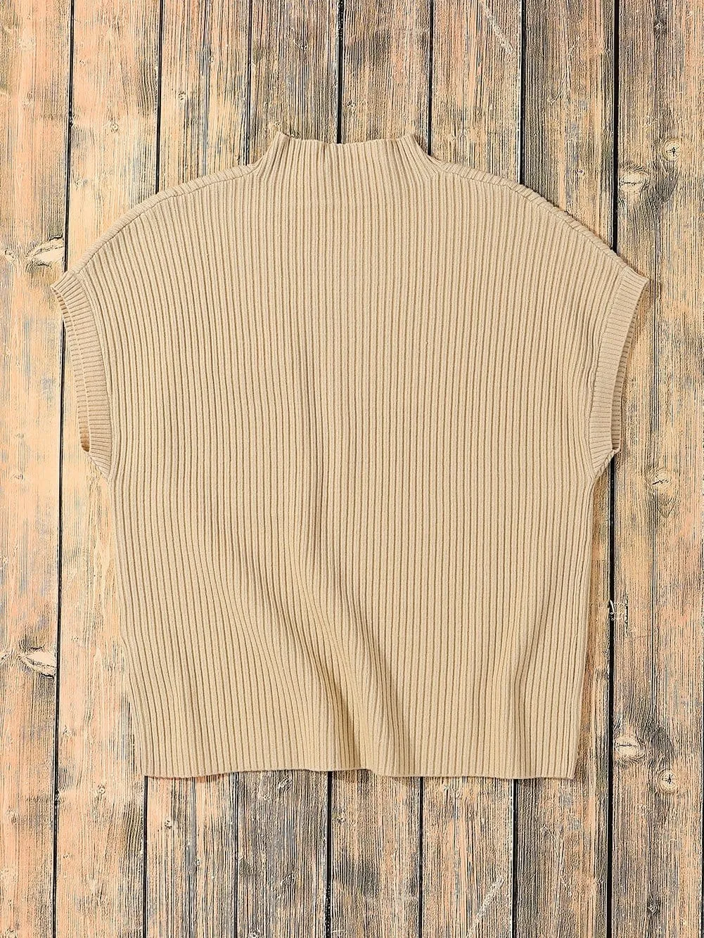 Beige Ribbed Knit Pullover