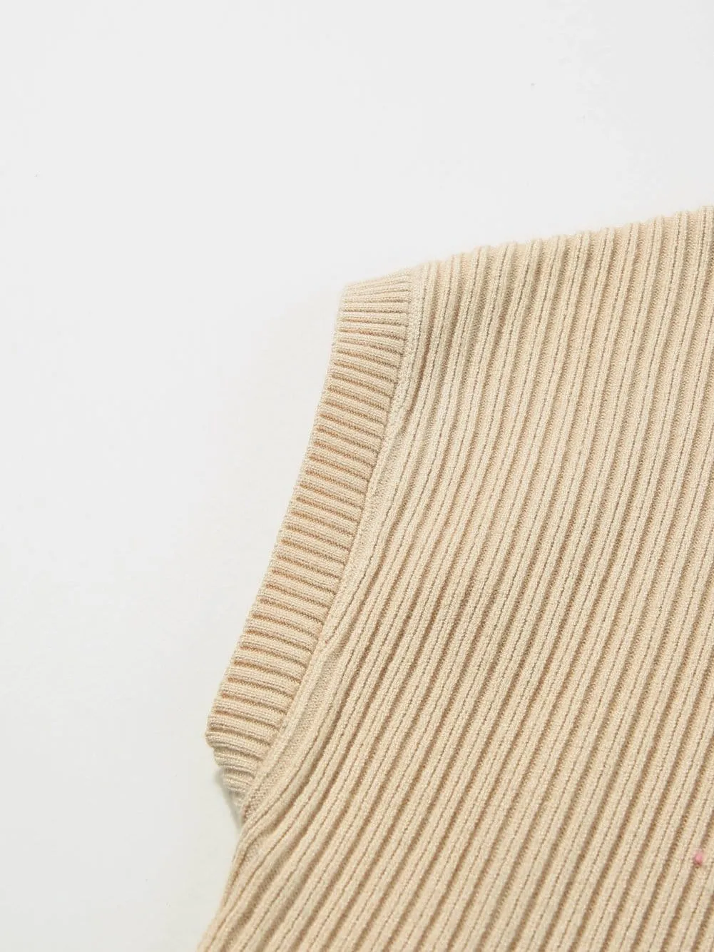 Beige Ribbed Knit Pullover