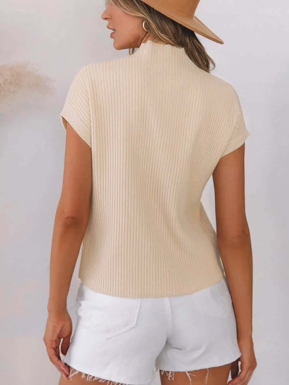 Beige Ribbed Knit Pullover