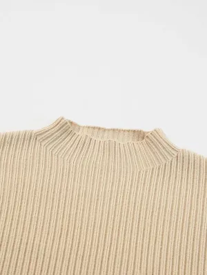 Beige Ribbed Knit Pullover