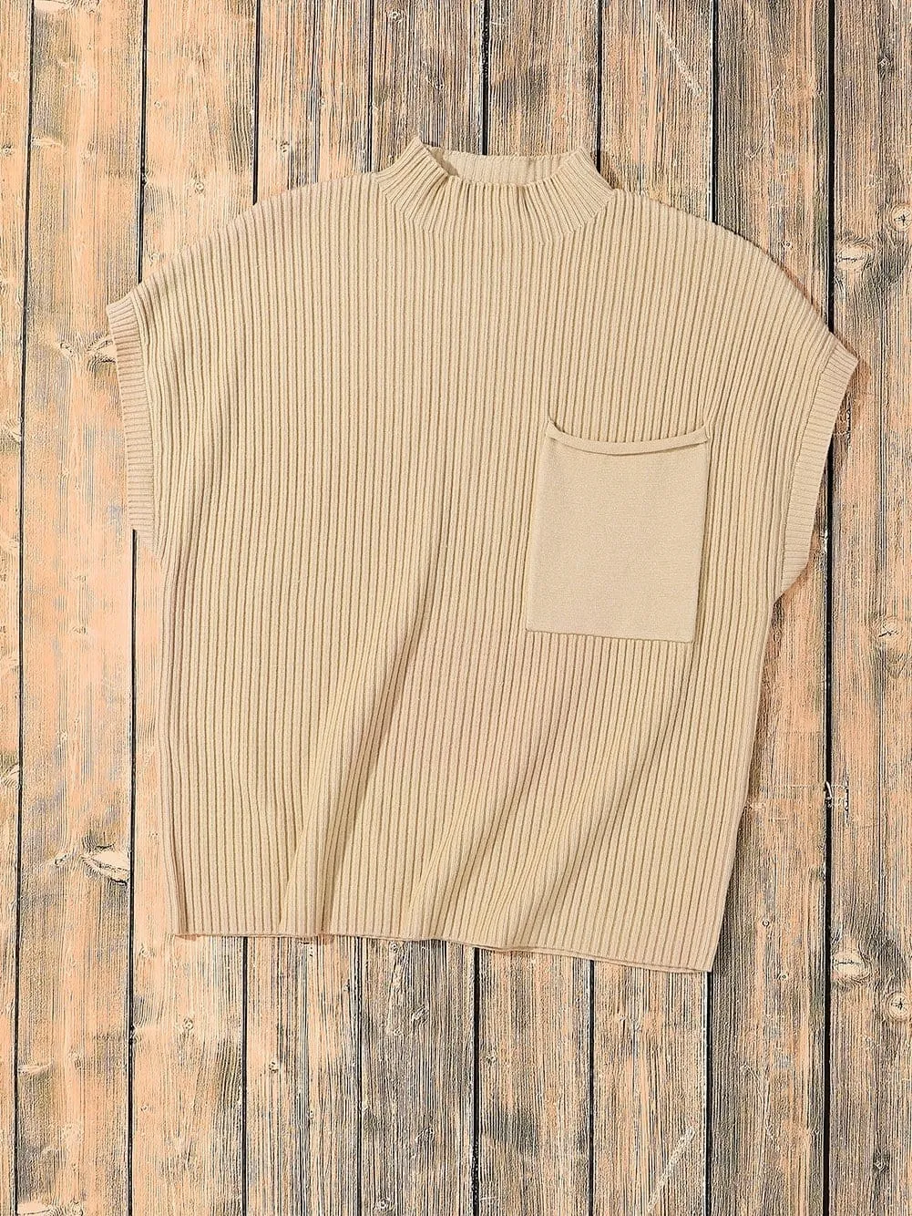 Beige Ribbed Knit Pullover