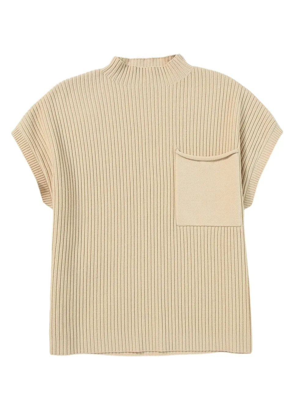 Beige Ribbed Knit Pullover