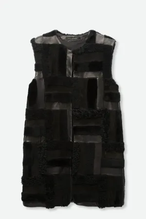 BIBI PATCHWORK VEST IN SHEARLING AND LEATHER