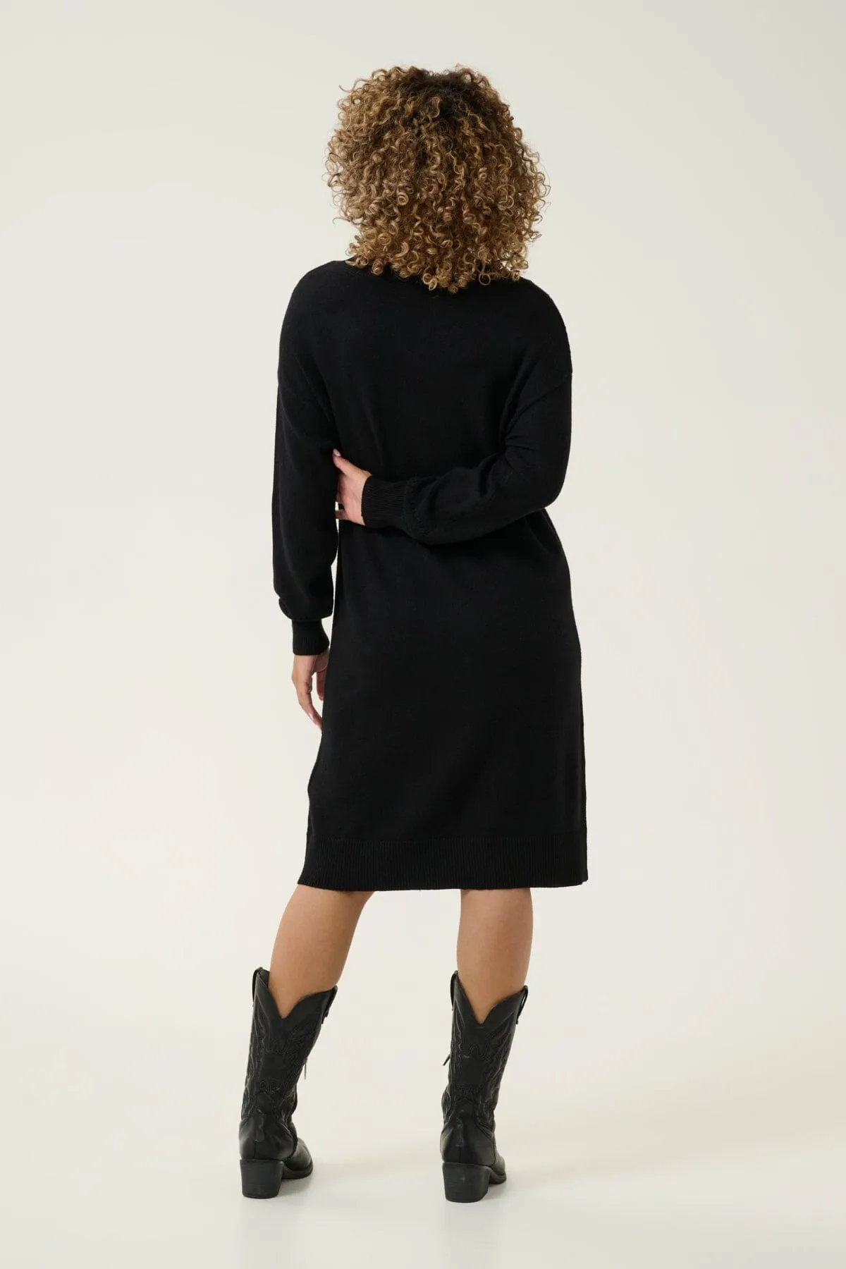 BLACK KNITTED CABLE KNIT DETAIL SWEATER DRESS