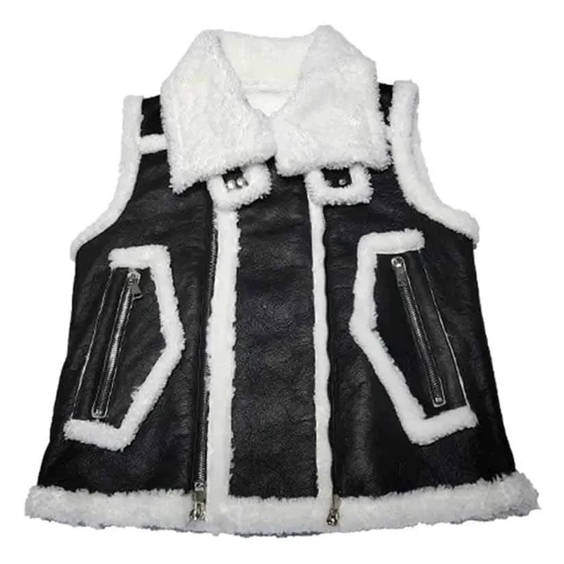 Black Shearling Leather Vest for Men