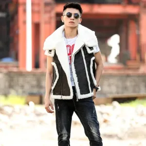 Black Shearling Leather Vest for Men