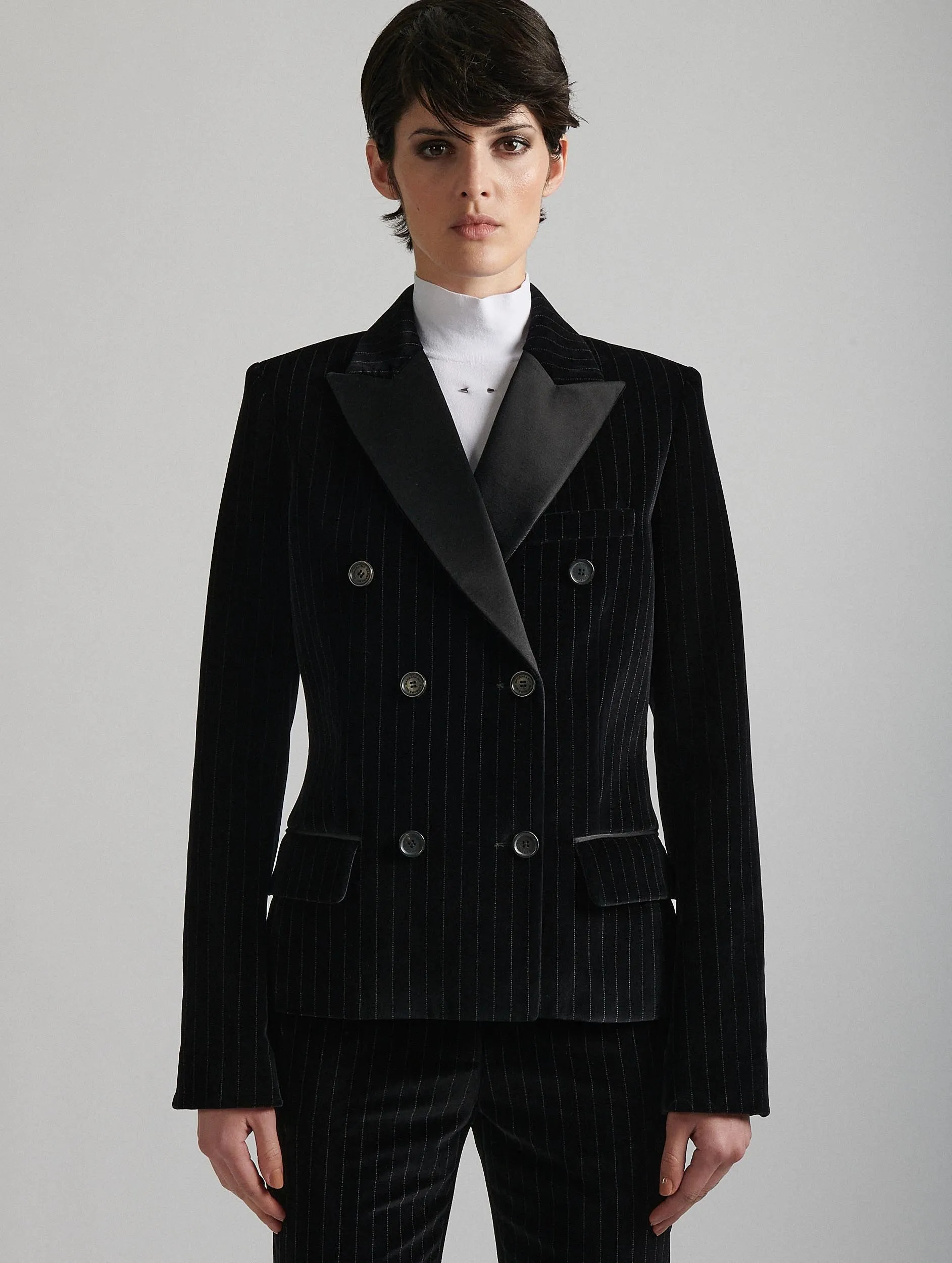 Black striped velvet tuxedo jacket