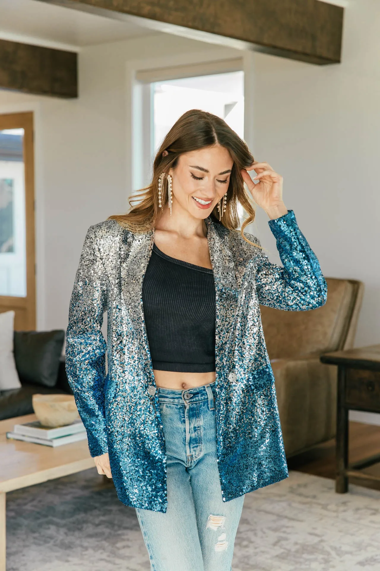 Blue Multi Sequin Blazer