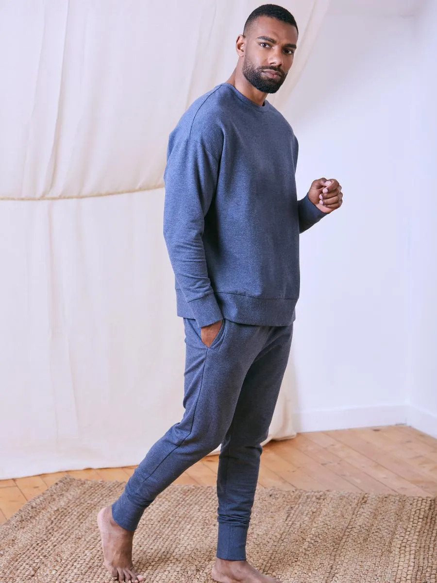 Blue Tencel Loungewear Joggers with Fleece Lining