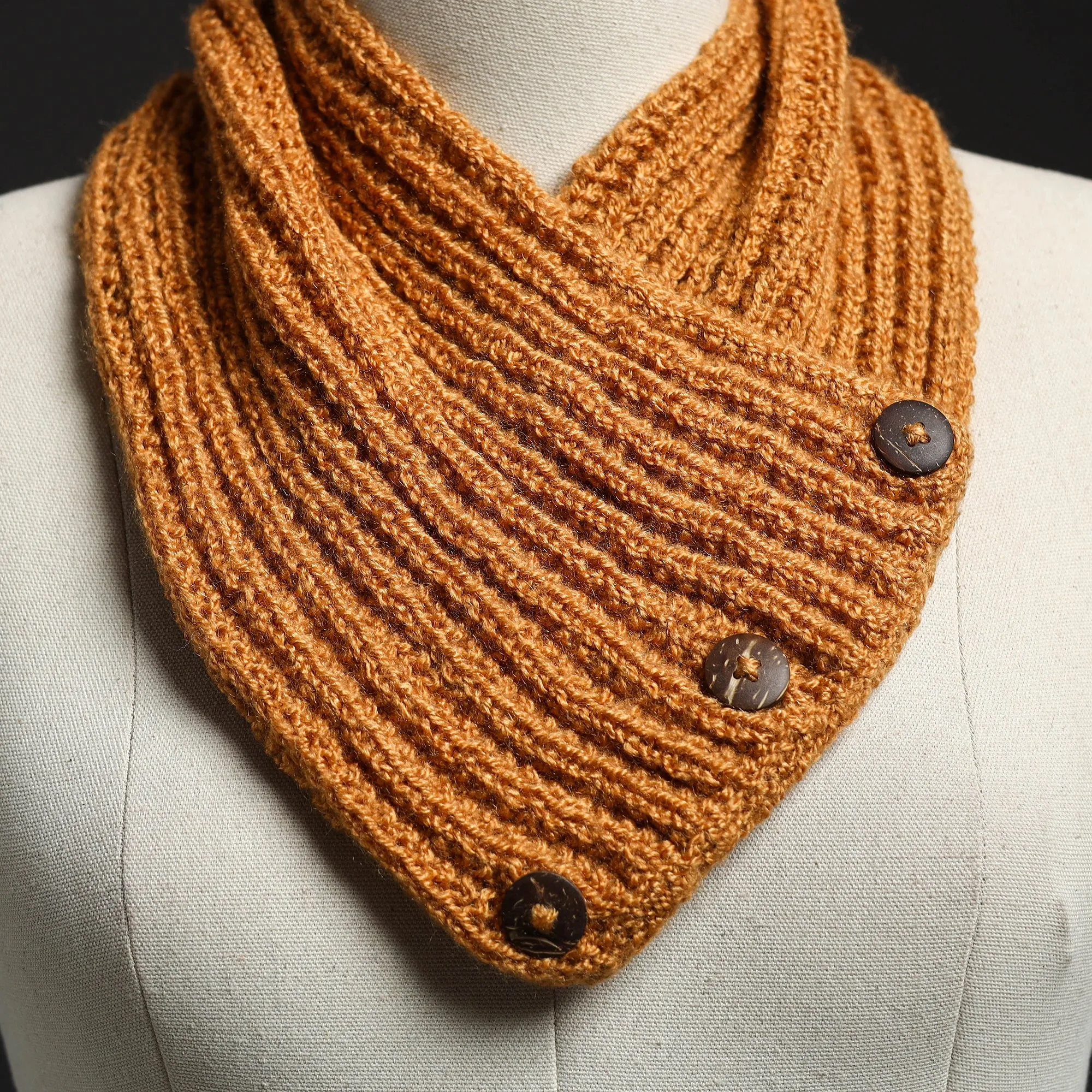 Brown - Kumaun Hand Knitted Woolen Button Cowl 120