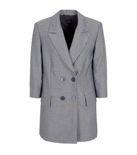 Checkered Jacquard Fabric Oversized Blazer