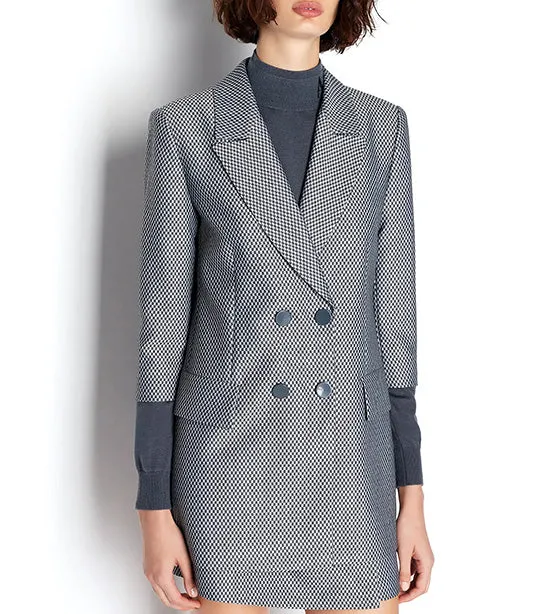 Checkered Jacquard Fabric Oversized Blazer