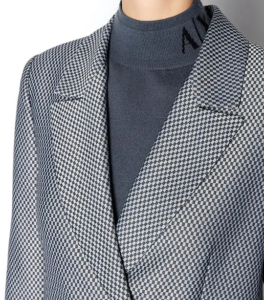 Checkered Jacquard Fabric Oversized Blazer