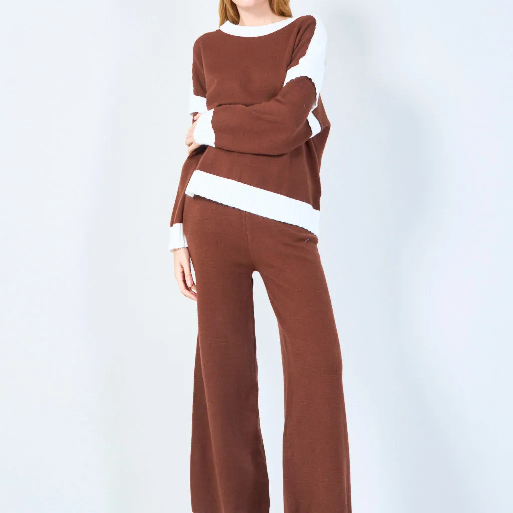 Crewneck sweater and wide-leg pants set wholesale