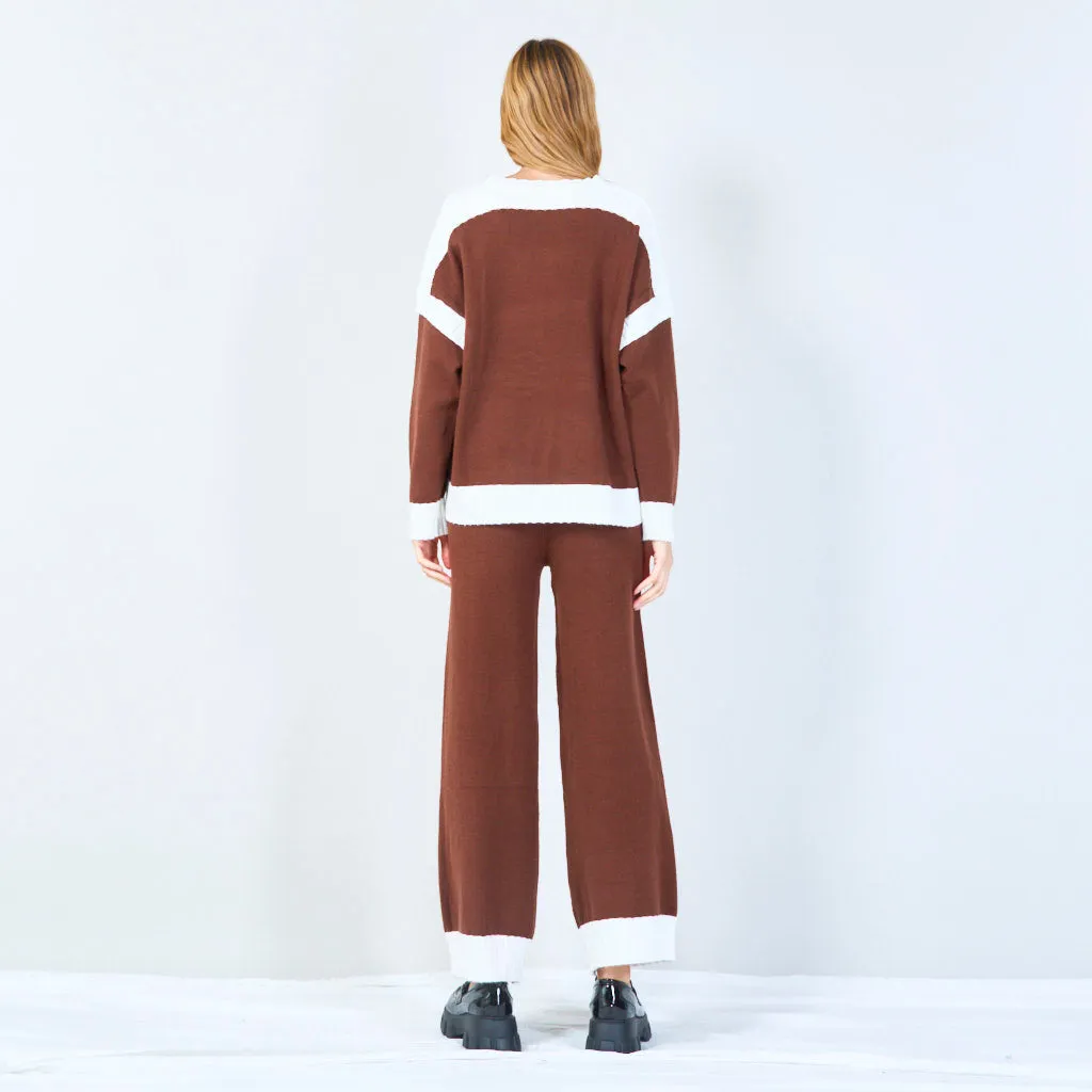 Crewneck sweater and wide-leg pants set wholesale