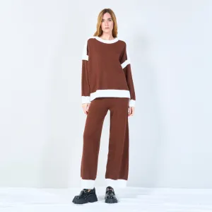 Crewneck sweater and wide-leg pants set wholesale