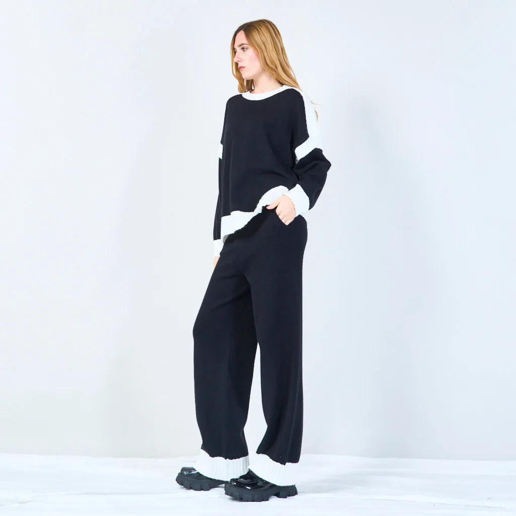 Crewneck sweater and wide-leg pants set wholesale