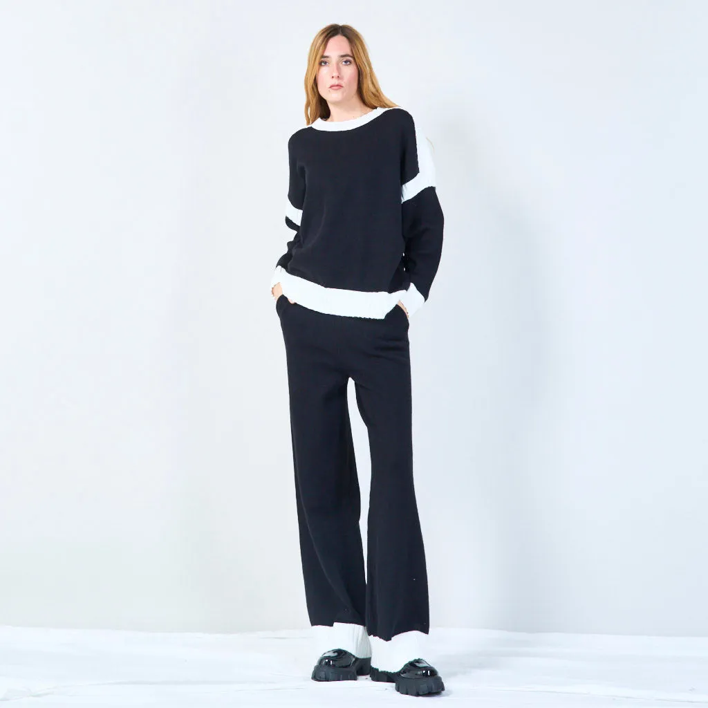 Crewneck sweater and wide-leg pants set wholesale