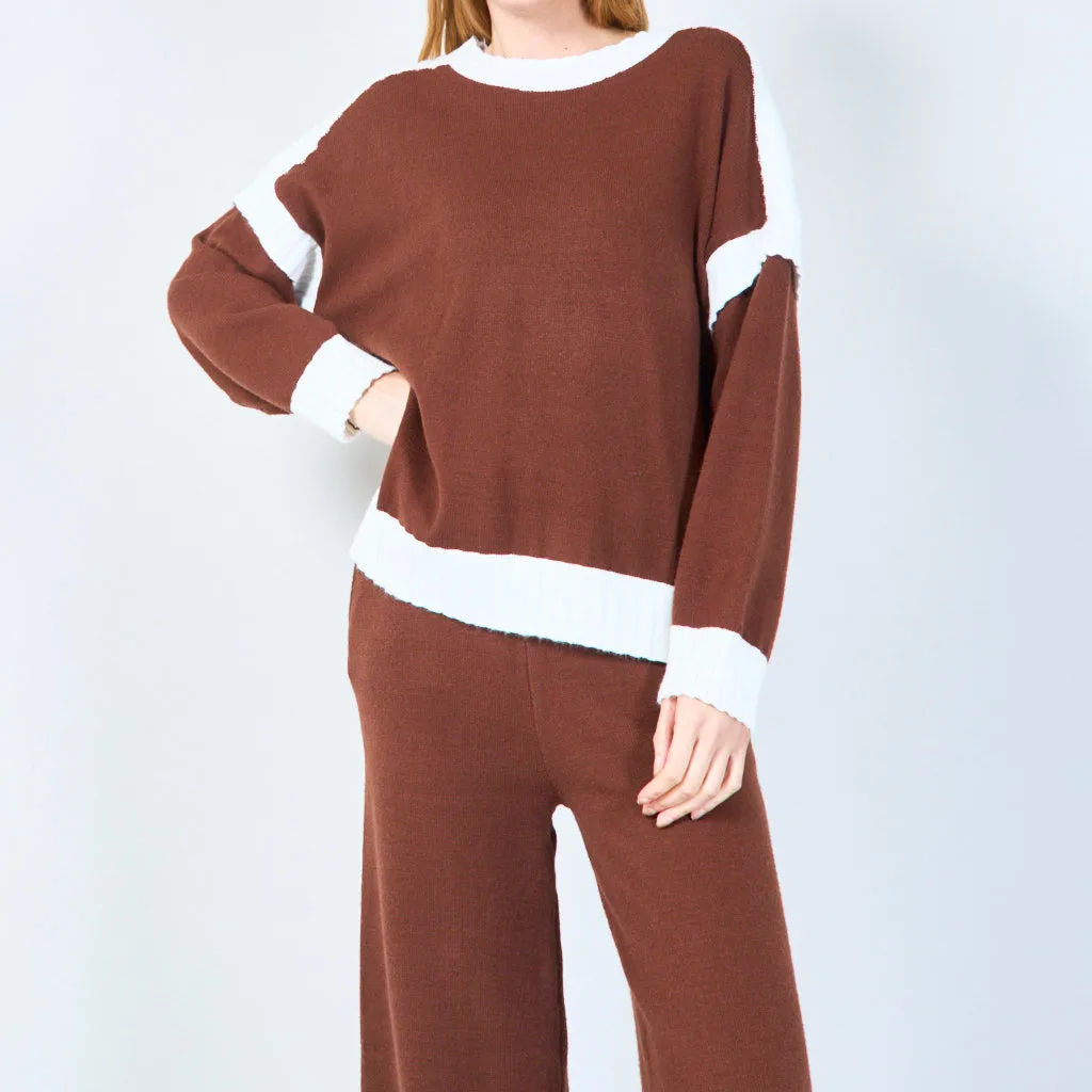 Crewneck sweater and wide-leg pants set wholesale