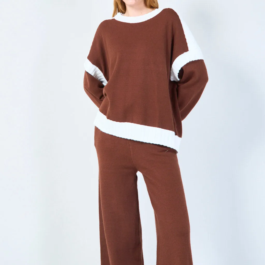 Crewneck sweater and wide-leg pants set wholesale