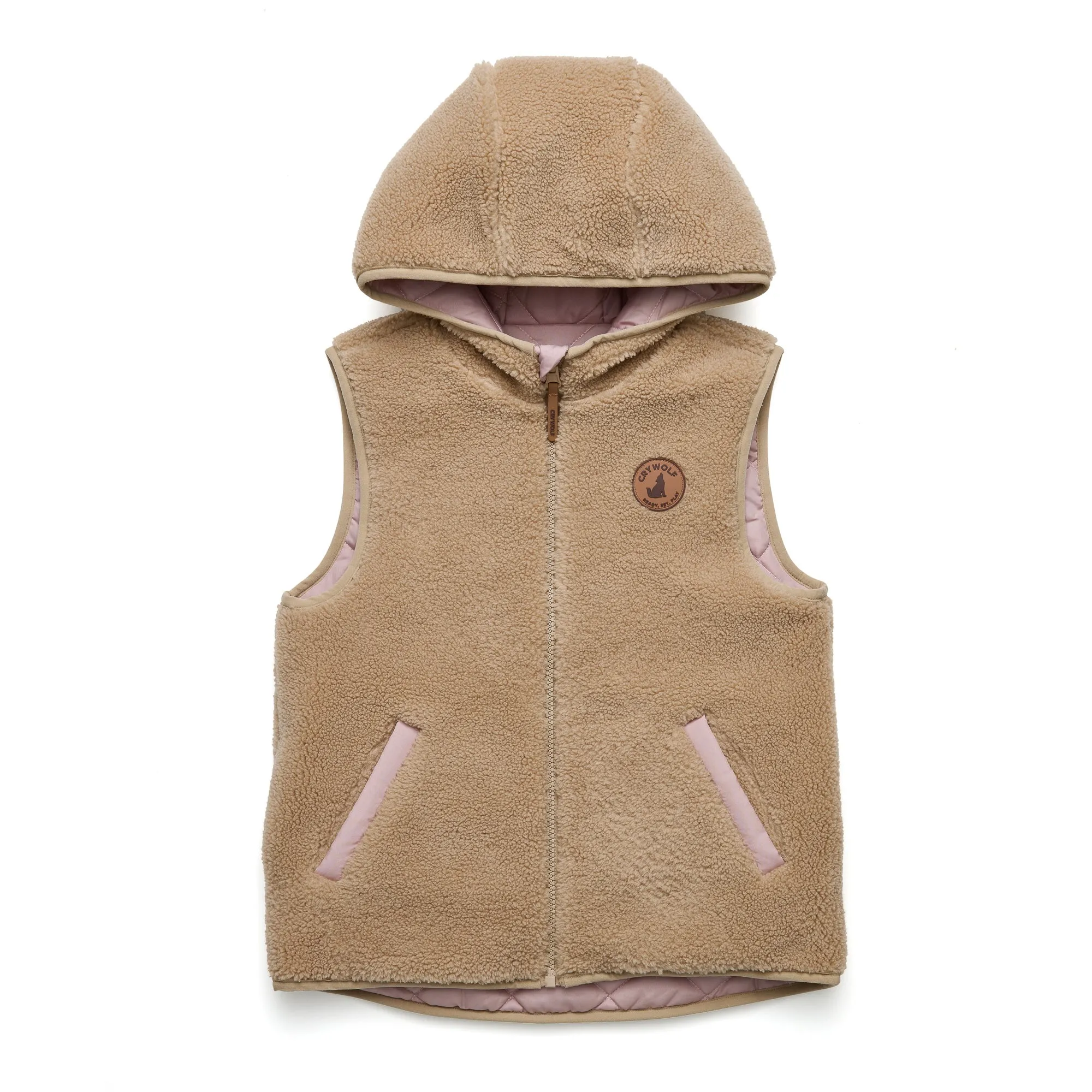 Crywolf Reversible Yeti Hooded Vest - Dusty Pink/Camel