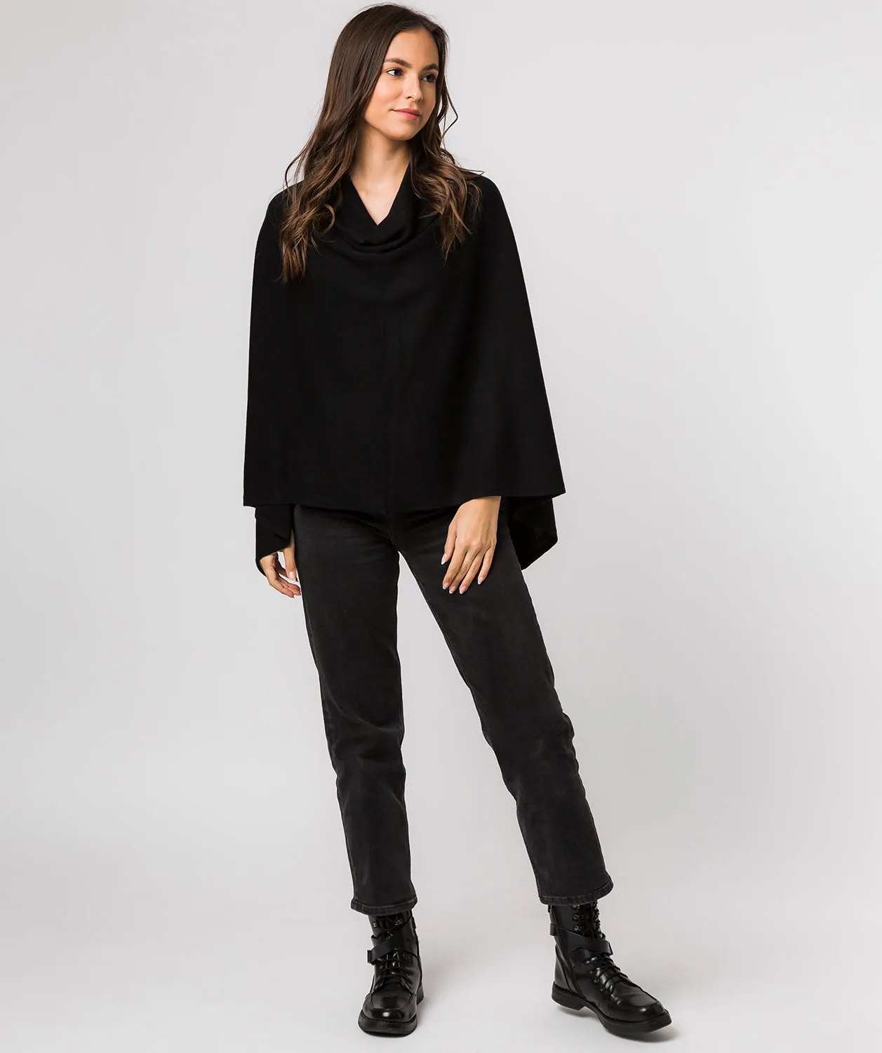 'Eskdale' Black Cashmere & Merino Wool Poncho