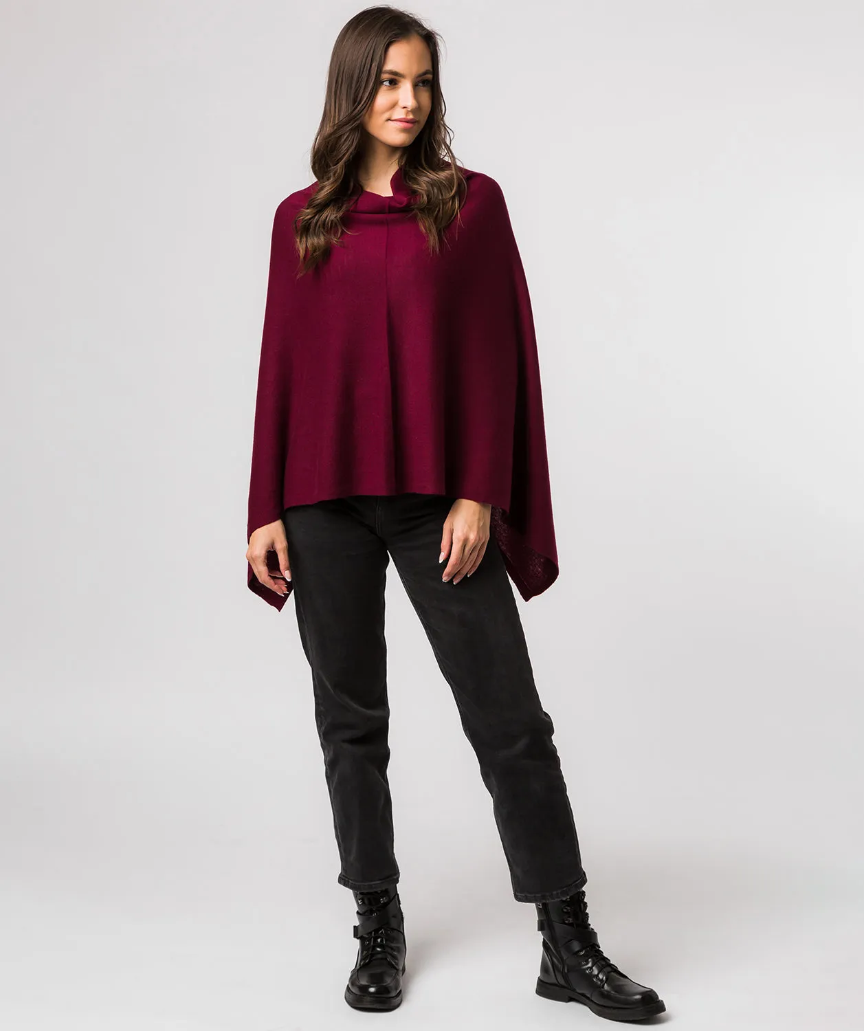 'Eskdale' Burgundy Cashmere & Merino Wool Poncho