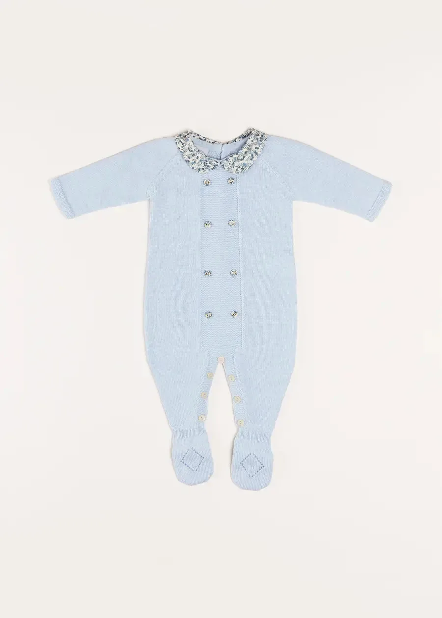 Evelyn Floral Peter Pan Collar Knitted All-In-One in Blue (1-6mths)