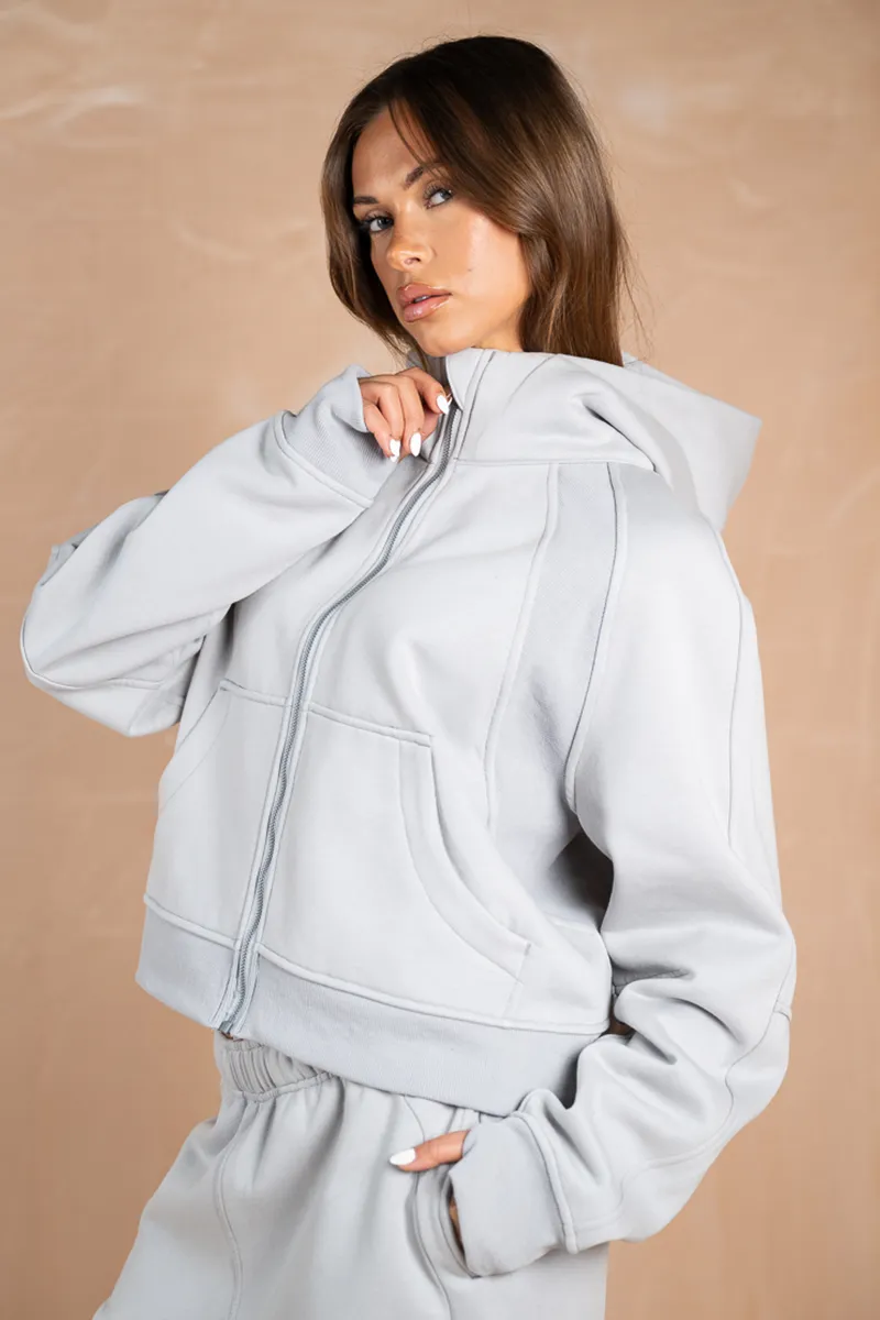 Extended Neck Multi Panel Hoodie - Grey