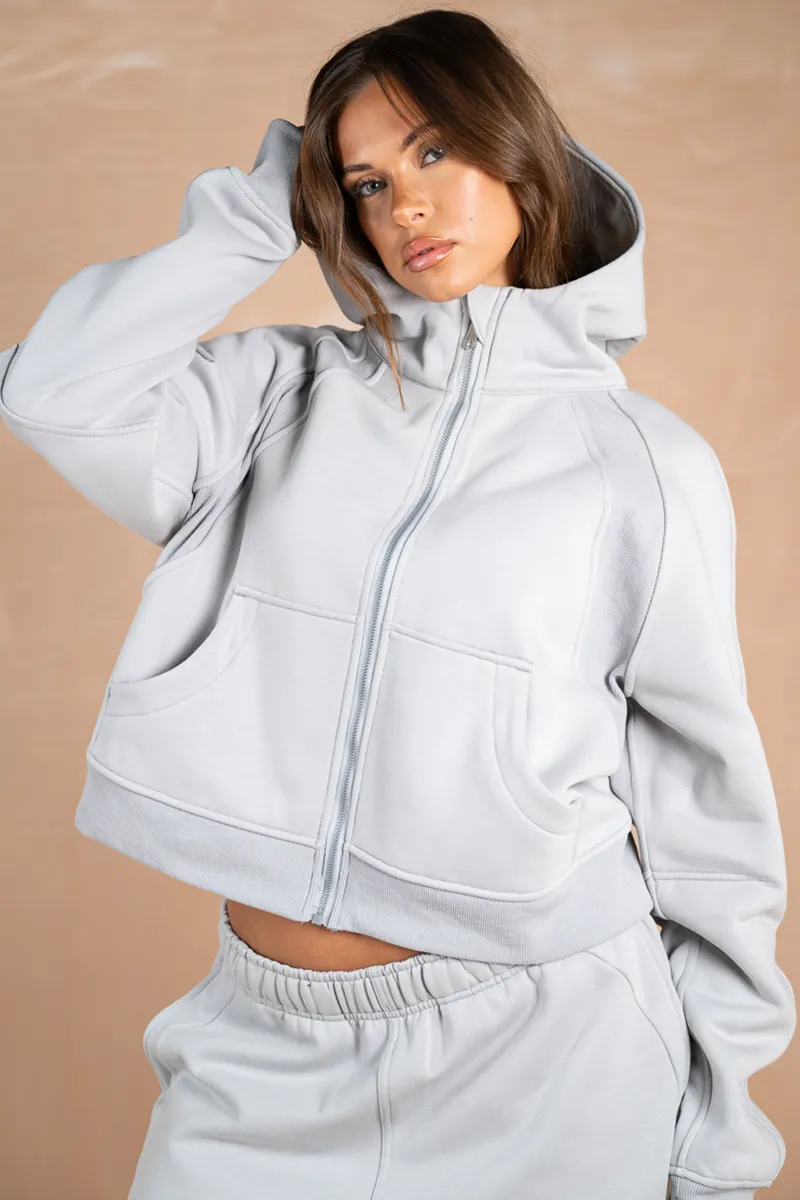 Extended Neck Multi Panel Hoodie - Grey