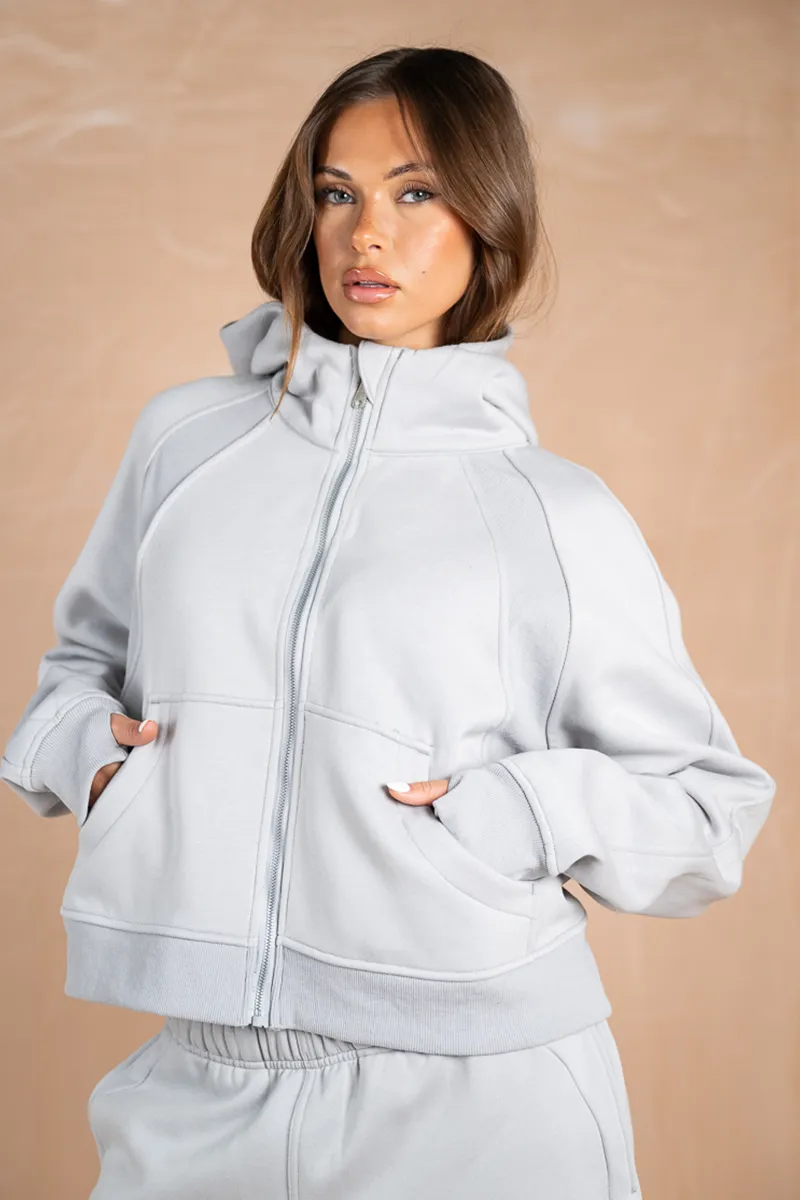 Extended Neck Multi Panel Hoodie - Grey