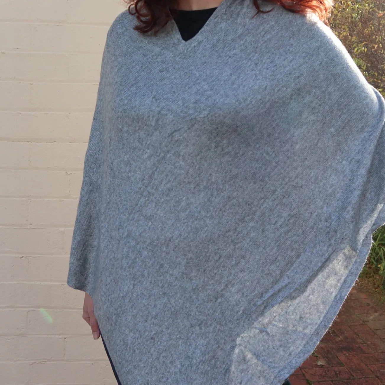 Fair Trade V Neck Cashmere Poncho - Grey