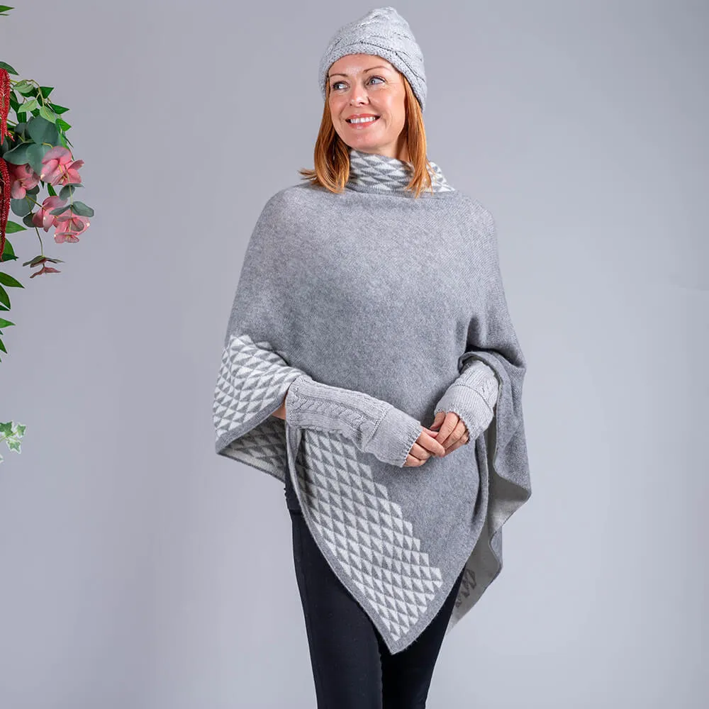 Grey and Ivory Double Layer Cashmere Poncho