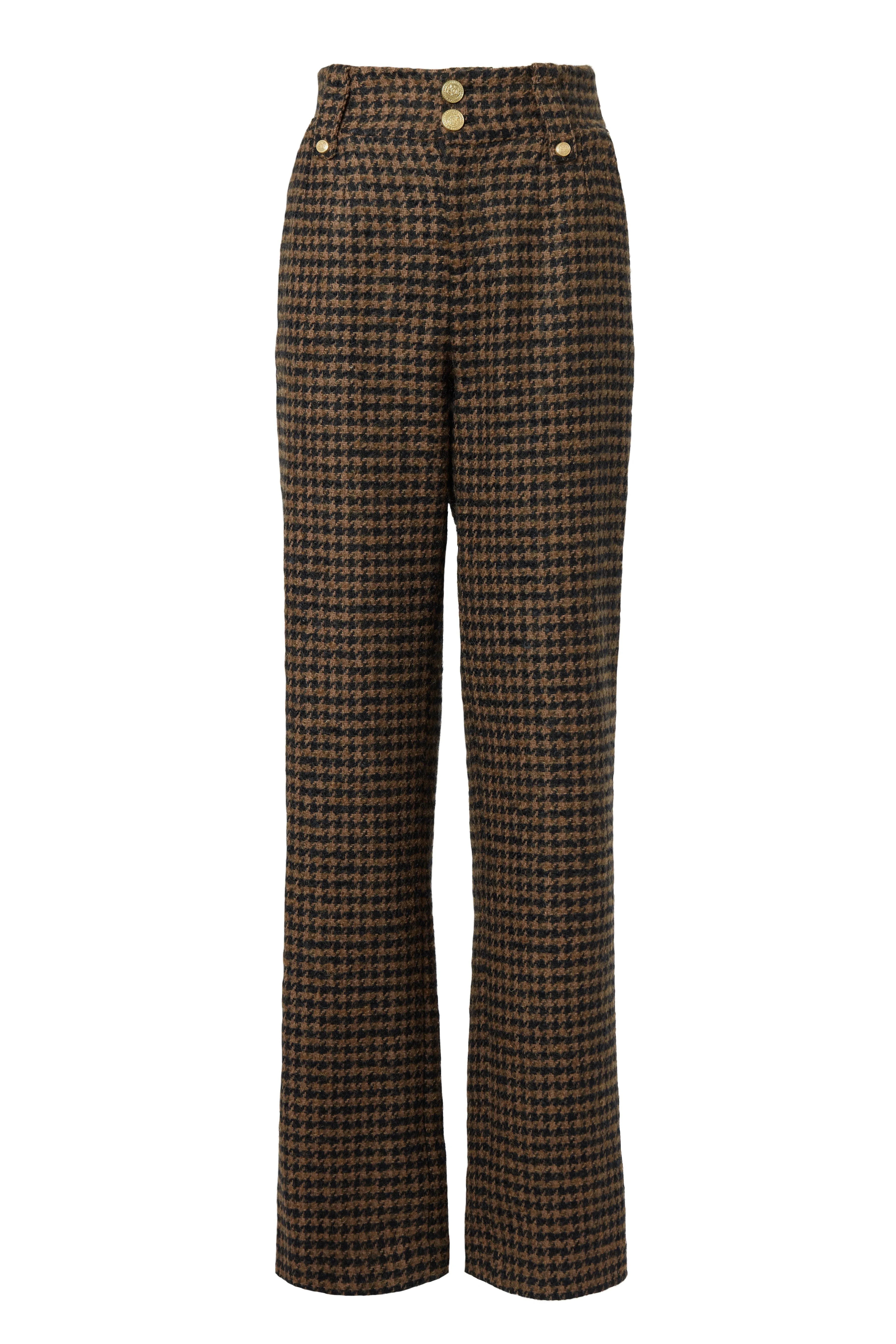 High Waisted Straight Trouser (Chocolate Houndstooth)