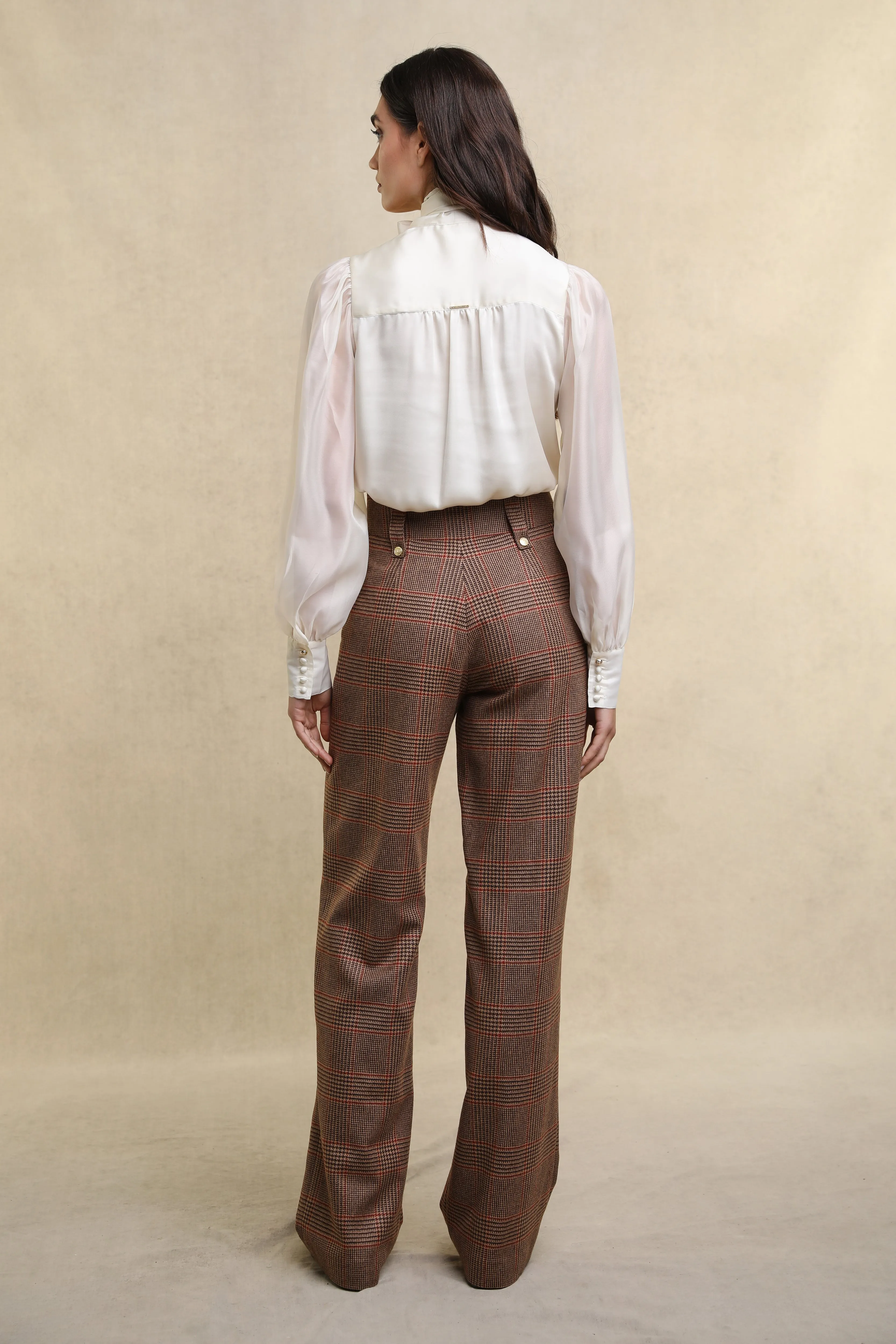 High Waisted Straight Trouser (Clarence Check Merlot)