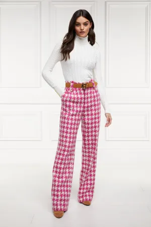 High Waisted Straight Trouser (Hot Pink Large Scale Houndstooth)