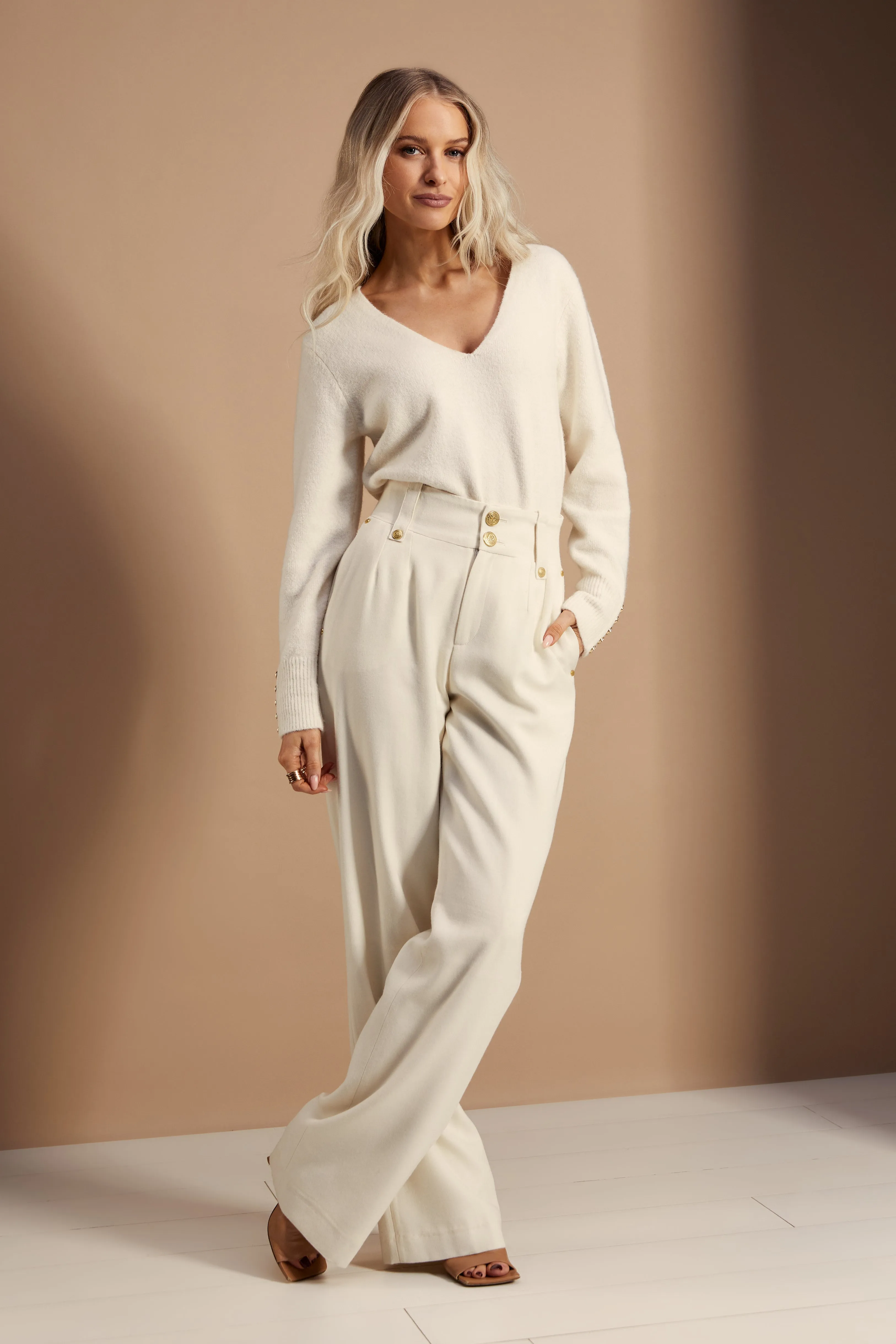 High Waisted Straight Trouser (Ivory)