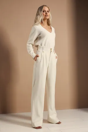 High Waisted Straight Trouser (Ivory)