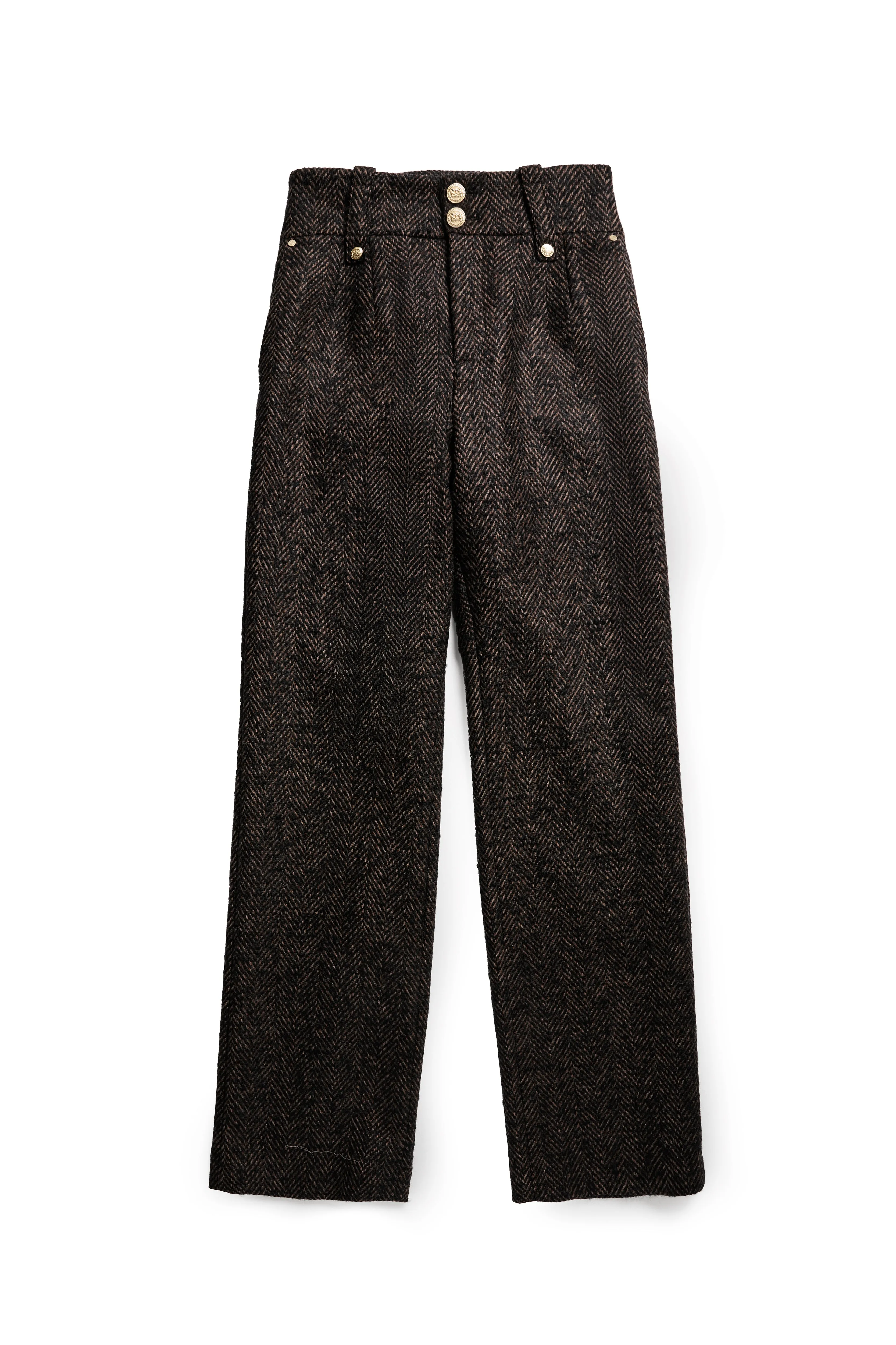 High Waisted Straight Trouser (Walnut Herringbone)