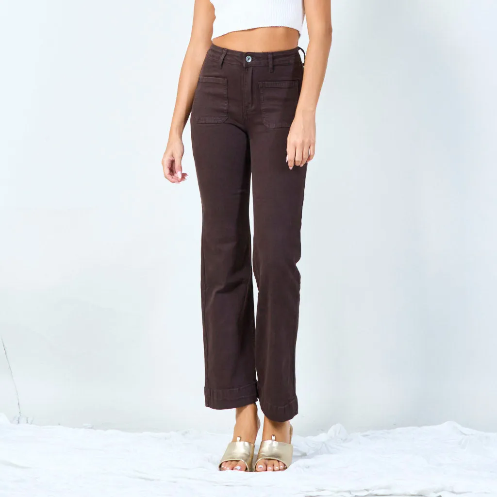 High-waisted wide-leg trousers with raw hem wholesale