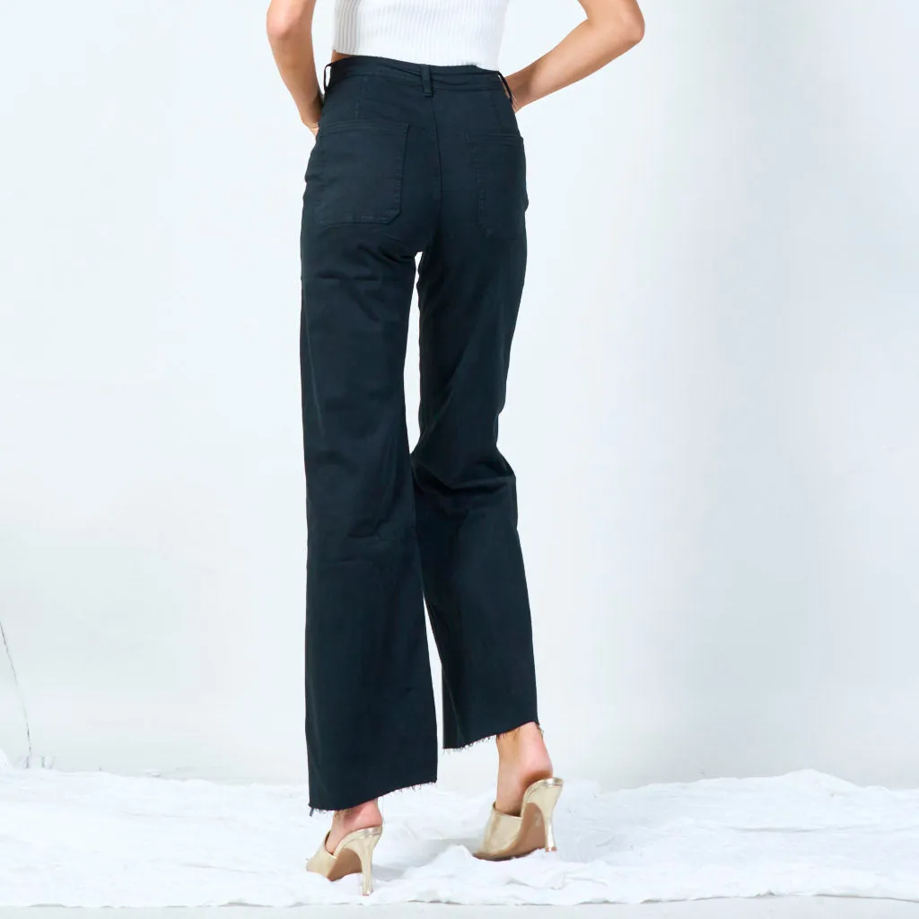 High-waisted wide-leg trousers with raw hem wholesale