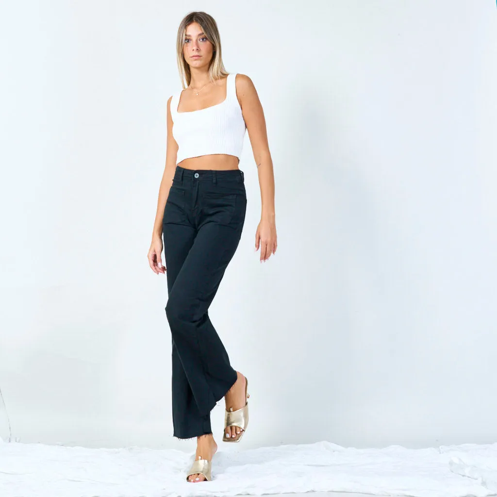 High-waisted wide-leg trousers with raw hem wholesale