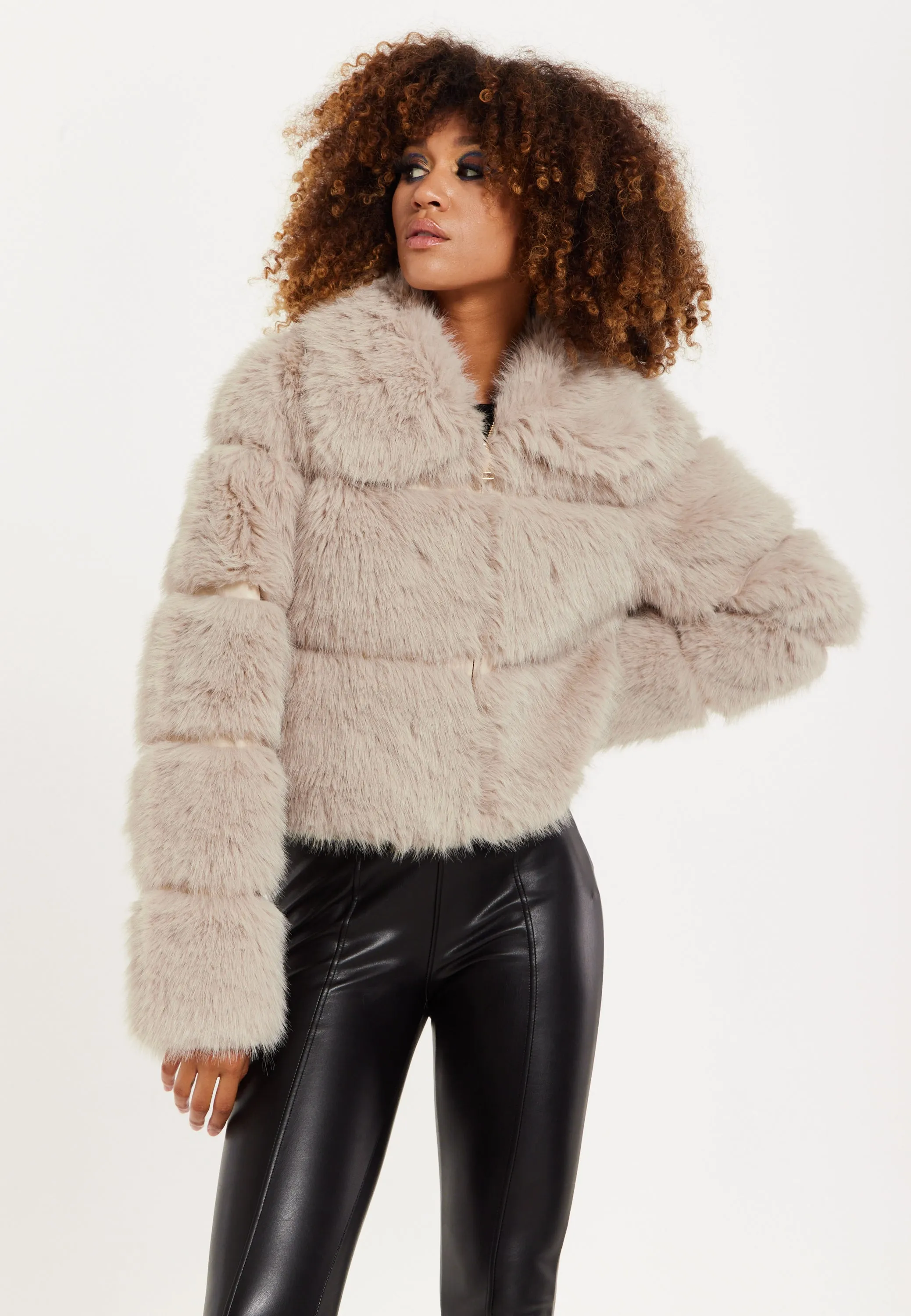 House of Holland Mocha Faux Fur Cropped Jacket