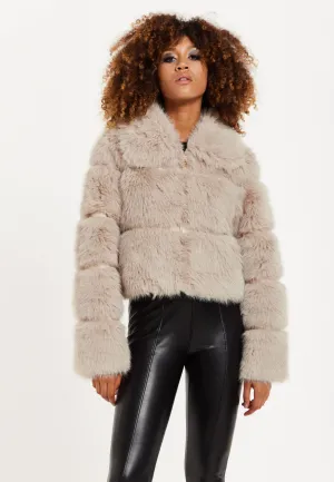 House of Holland Mocha Faux Fur Cropped Jacket