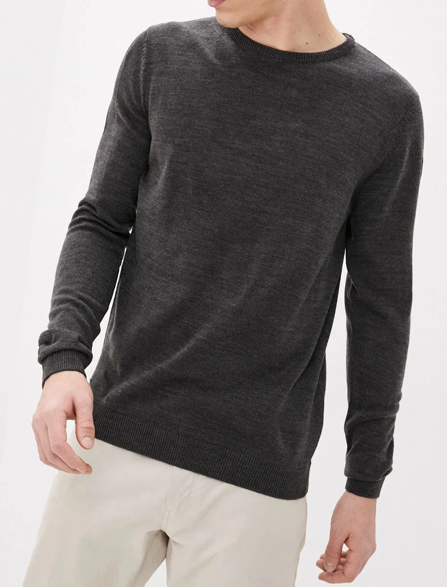 Houston Basic Crew Neck Knitted Jumper in Charcoal Marl - Kensington Eastside