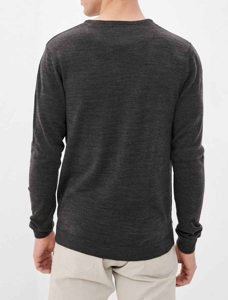 Houston Basic Crew Neck Knitted Jumper in Charcoal Marl - Kensington Eastside