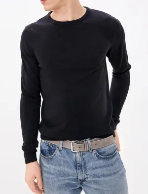 Houston Basic Crew Neck Knitted Jumper in Dark Navy - Kensington Eastside