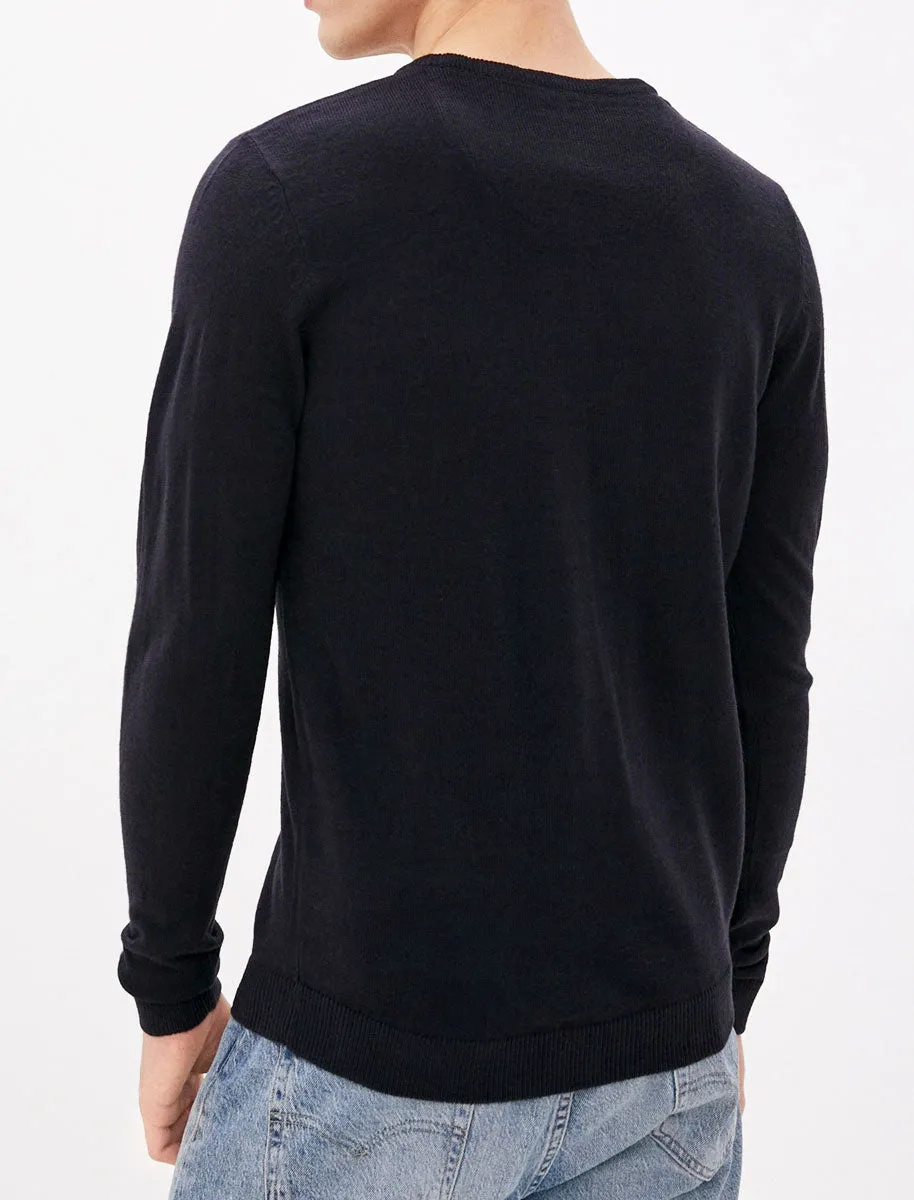 Houston Basic Crew Neck Knitted Jumper in Dark Navy - Kensington Eastside